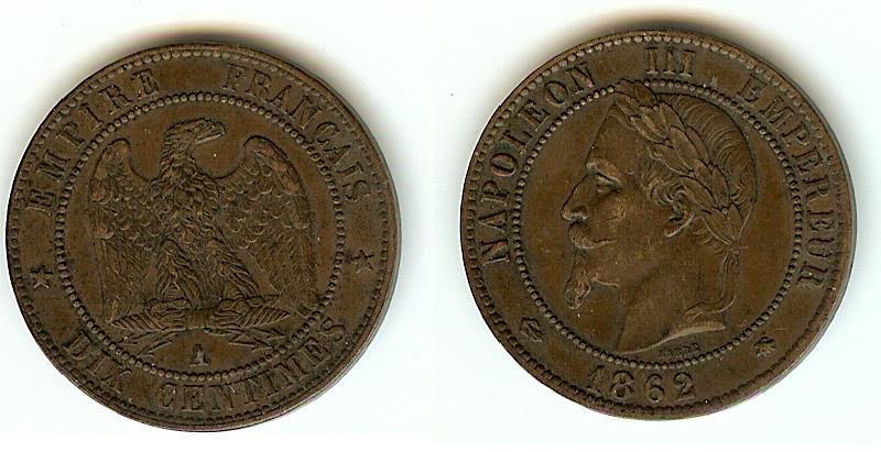 10 Centimes Napoléon III 1862A Paris TTB+
